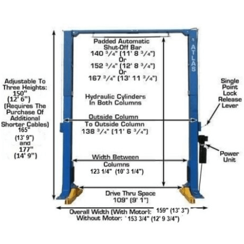 Atlas PV12PX 12,000 lb 2-Post Lift