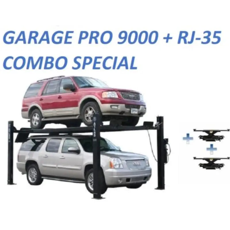 Atlas Garage Pro 9000 4 Post Lift + RJ35 Sliding Jacks Combo