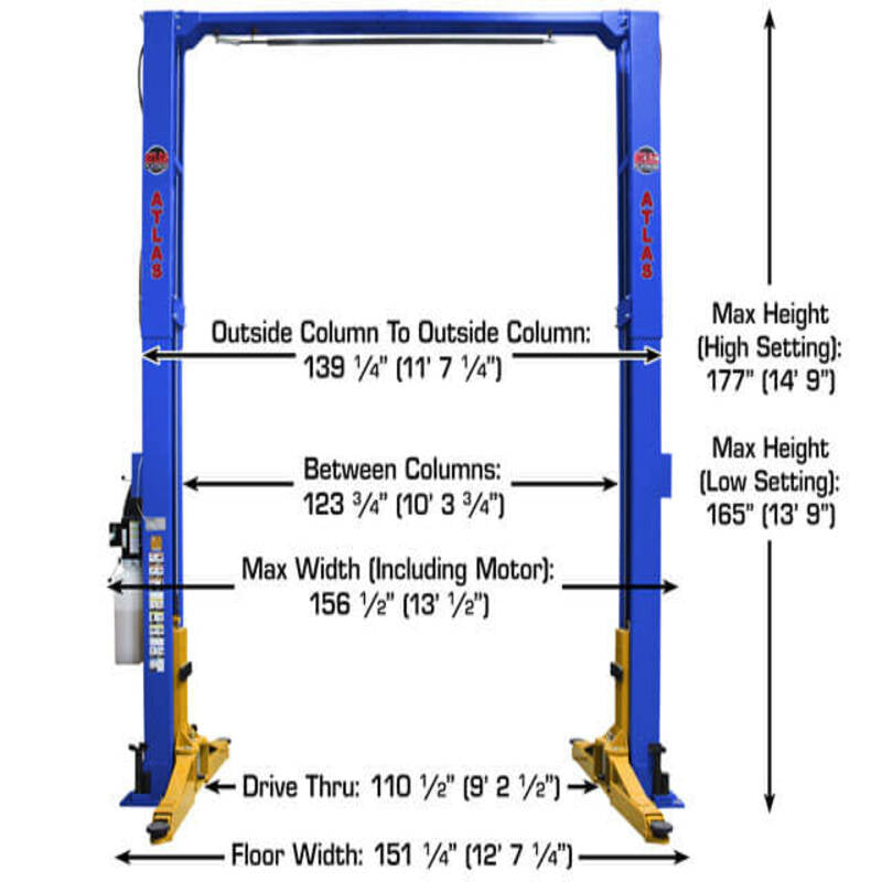 Atlas PVL12, 12,000 lb 2 Post Lift - Extra Wide & Tall