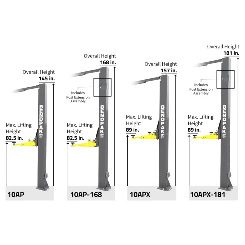 BendPak 10AP-168 10,000lb 2 Post Lift - ALI Certified, Extra Tall