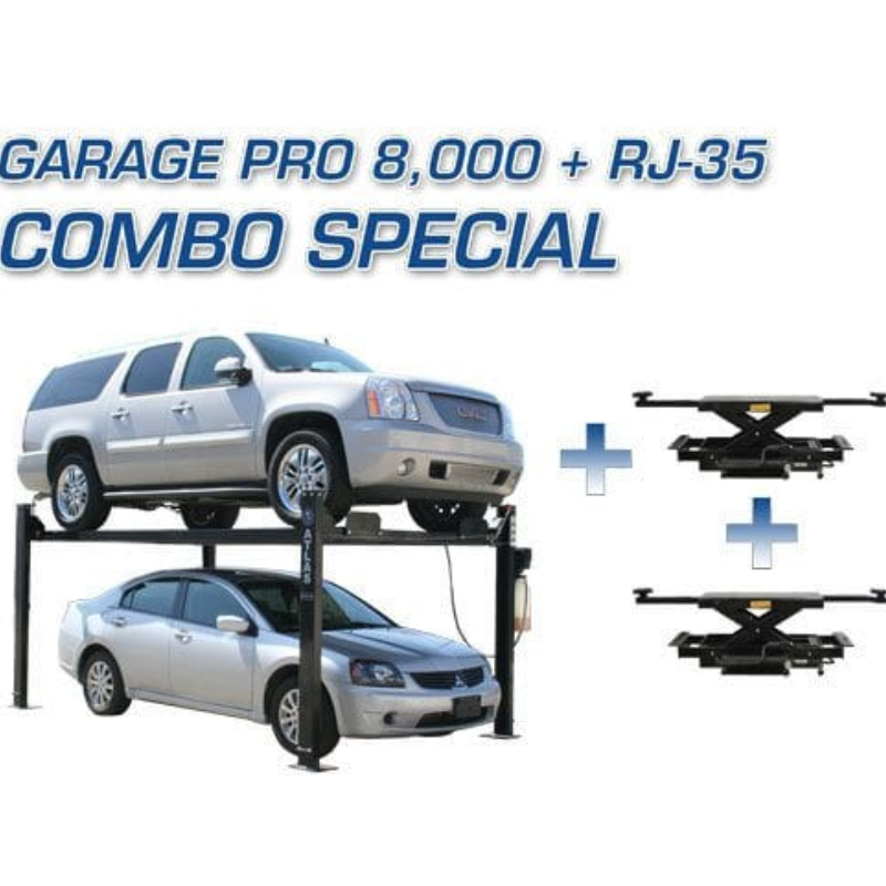 Atlas Garage PRO8000 4 Post Lift + (2) ProJack35 Sliding Jack Combo